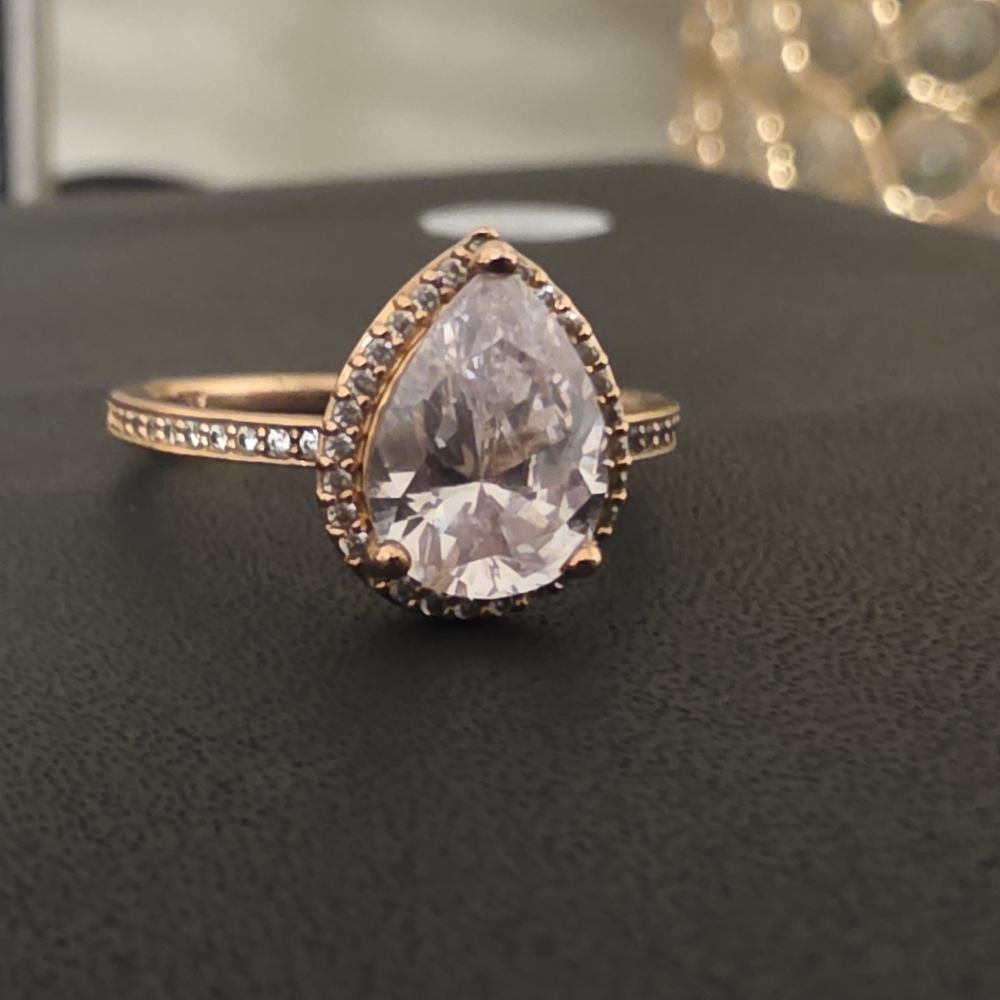 Pandora Rose Gold Ring with Teardrop Clear Stone 14K Rose-Gold Platted.